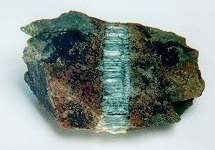  Vein of Serpentine (Chrysotile) in rock
Mariposa Co., California 
from www.minerals.net